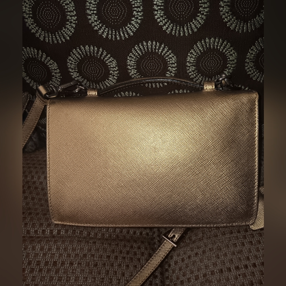 Prada Saffiano Gold Leather Locking Crossbody Bag - Picture 3 of 7